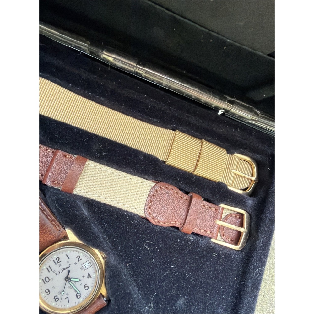 VTG L.L. Bean Quartz Analog Field Watch Boxed Set 3 Multi Leather Bands Rare - Picture 4 of 16